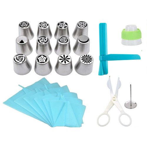 22Pc Russian Piping Flower Frosting Tips Nozzles Silicone Bag Decoration Scissor