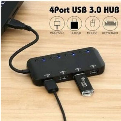 USB 3.0 4 Port HUB w/ on off Switch Portable Slim For Laptop Desktop Macbook