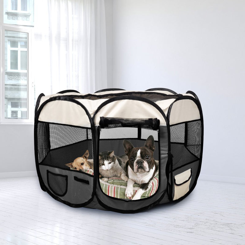 PaWz Pet Soft Playpen Dog Cat Puppy Play Round Crate Cage Tent Portable XL Grey