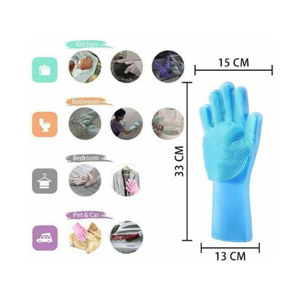 New Silicone Rubber Dish Washing Glove Scrubber Cleaning For Kitchen Bathroom