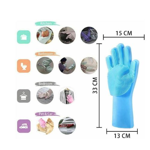 New Silicone Rubber Dish Washing Glove Scrubber Cleaning For Kitchen Bathroom