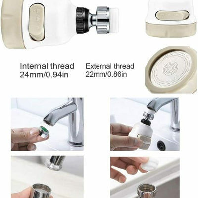 360 Degree Faucet Nozzle Sink Swivel Tap Aerator Dual Spray White Kitchen Tool