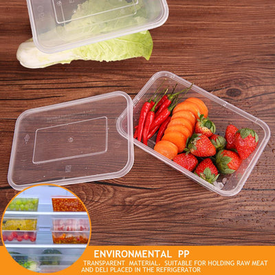 200 Pcs 1000ml Take Away Food Platstic Containers Boxes Base and Lids Bulk Pack