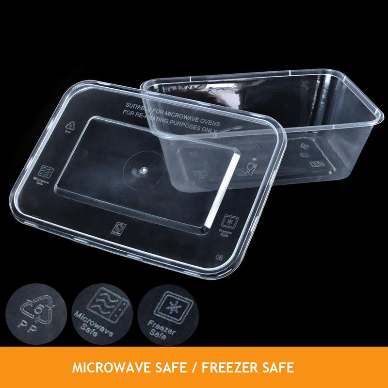 200 Pcs 1000ml Take Away Food Platstic Containers Boxes Base and Lids Bulk Pack