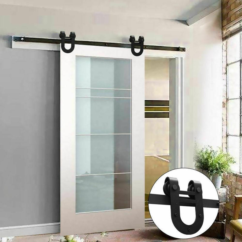 2M Antique Classic Style Single Sliding Barn Door Hardware Track Roller Kit