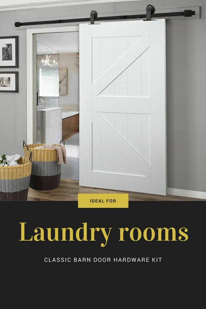 2.44M Antique Classic Style Single Sliding Barn Door Hardware Track Roller Kit