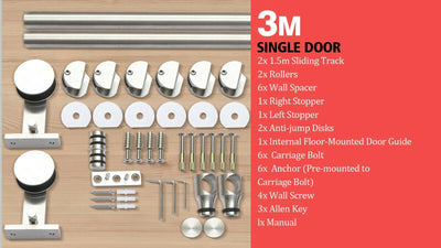 3M Antique Classic Style Single Sliding Barn Door Hardware Track Roller Kit