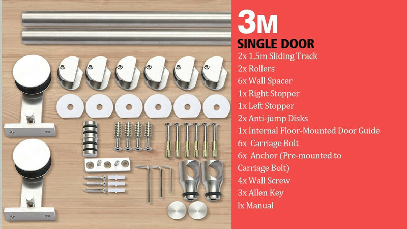 3M Antique Classic Style Single Sliding Barn Door Hardware Track Roller Kit
