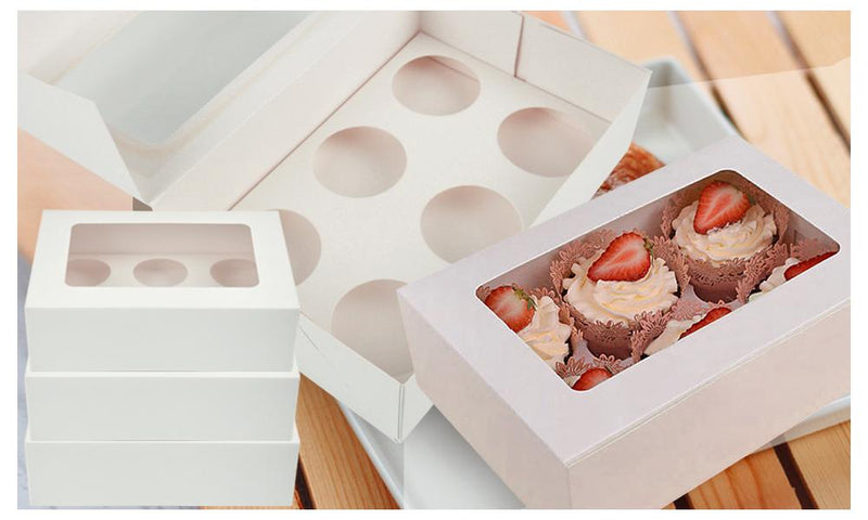 100 Pcs 6 Holes Cupcake Boxess Cupe Cake Box Window Face Cover and Inserts