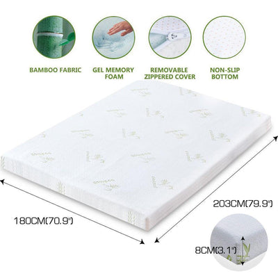 DreamZ 8cm Thickness Cool Gel Memory Foam Mattress Topper Bamboo Fabric Double