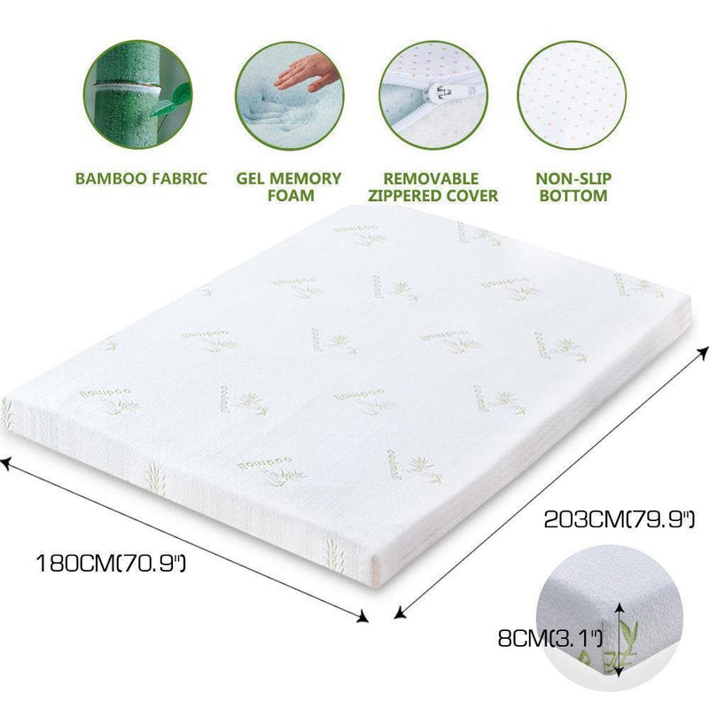DreamZ 8cm Thickness Cool Gel Memory Foam Mattress Topper Bamboo Fabric Double