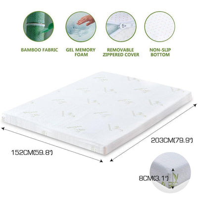 DreamZ 8cm Thickness Cool Gel Memory Foam Mattress Topper Bamboo Fabric Double