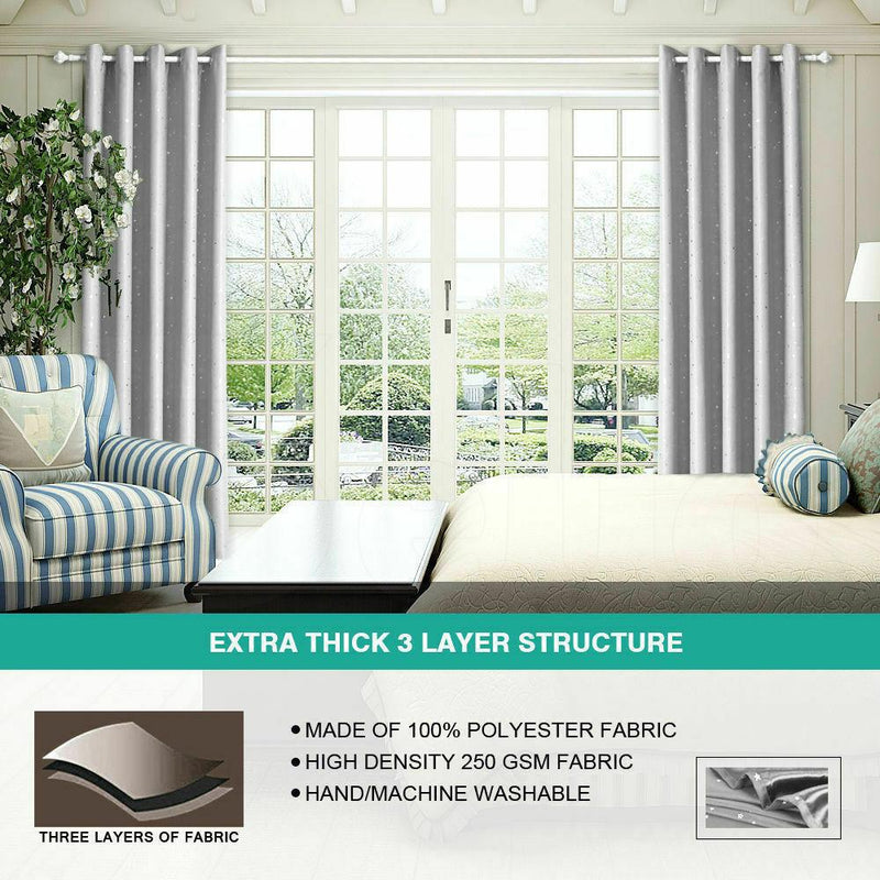 Star Blockout Blackout Curtains 3 Layers Eyelet Pure Fabric Room Darkening