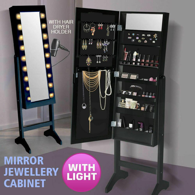 Levede Mirror Two Doors Jewellery Cabinet Makeup Storage Jewelry Organiser Box Tall[Typ