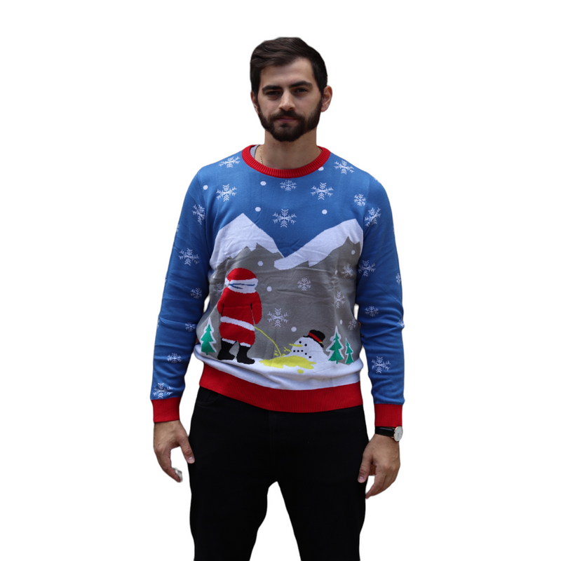 Santa Peeing on Melting Snowman Ugly Christmas Sweater