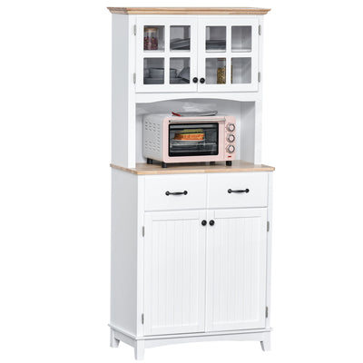 Coastal Style Kitchen Buffet and Microwave Hutch w/ Storage Cabinet & Drawer