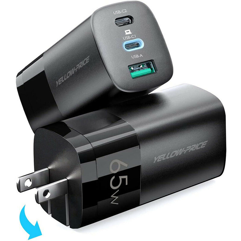 [GaN Tech] Compact 65W USB C Wall Charger with Foldable Plug(2USB-C+1USB-A Port)