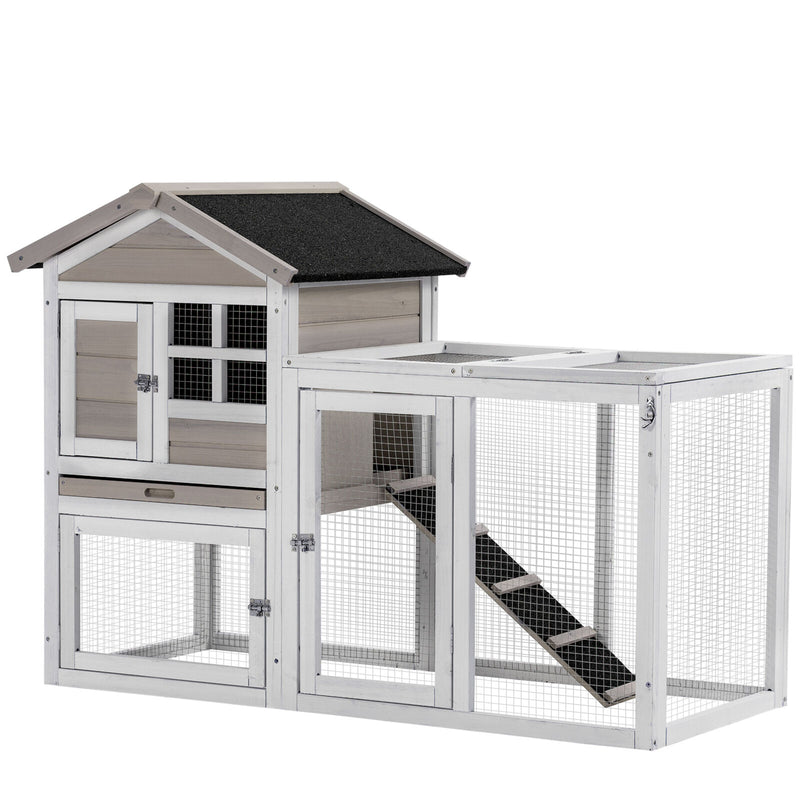 102&quot; 2-in-1 Wooden Rabbit Hutch, Double Main House Pet Playpen w/Tray Ramp Grey 196393159293