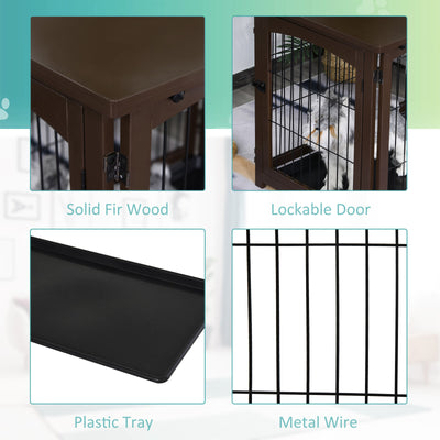 Farmhouse Style Wood Fir and Iron Wire Animal Kennel with Front Door Lock