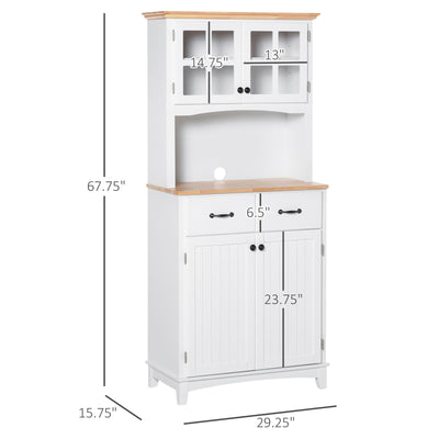 Coastal Style Kitchen Buffet and Microwave Hutch w/ Storage Cabinet & Drawer