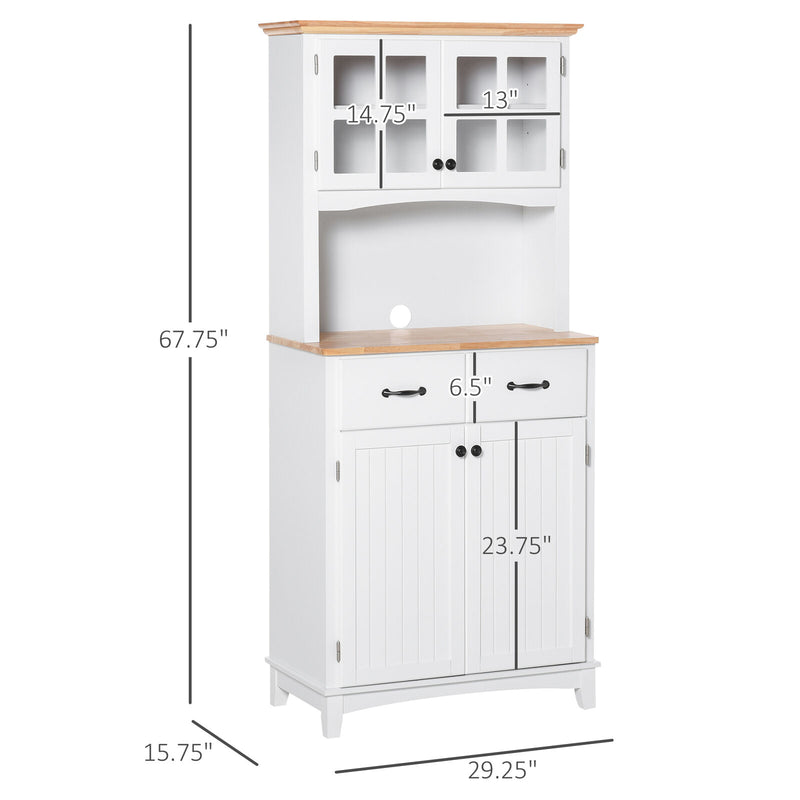 Coastal Style Kitchen Buffet and Microwave Hutch w/ Storage Cabinet & Drawer