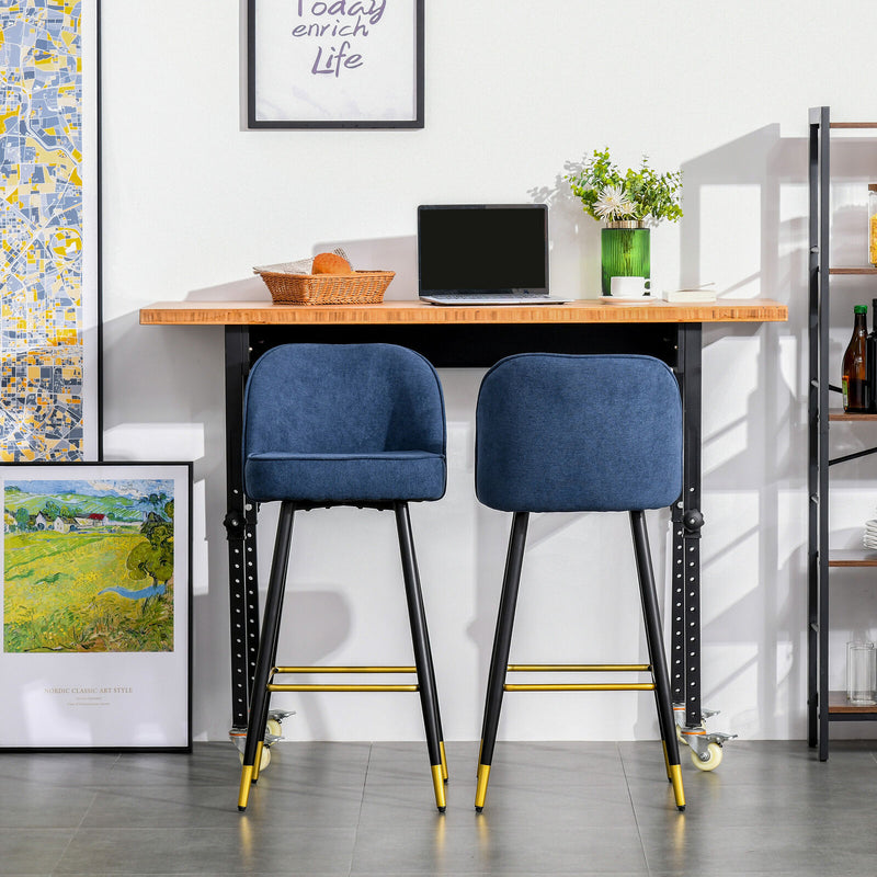 Set of 2 Upholstered Barstools Fabric Bar Chairs with Gold-Capped Steel Legs