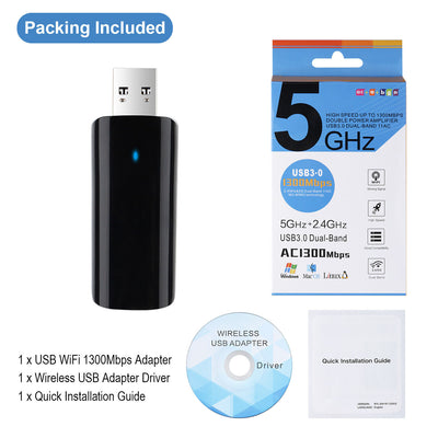 Ac1300Mbps High Speed 802.11Ac WiFi Adapter for Desktop / Laptop, Install Fast
