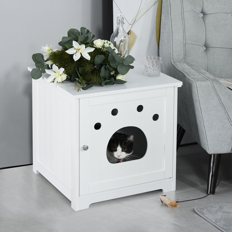 Cat Washroom Pet Litter Box Enclosure Kitten House End Table Hideaway Cabinet
