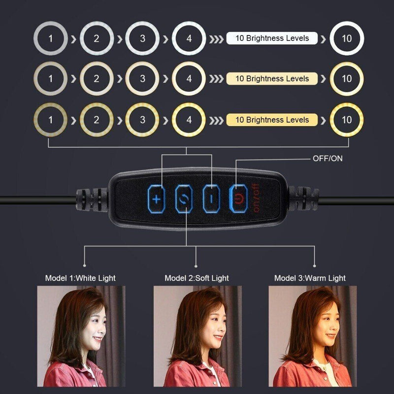 Selfie Ring Light With Tripod Stand and Phone Holder LED Makeup Circle Lamp CA