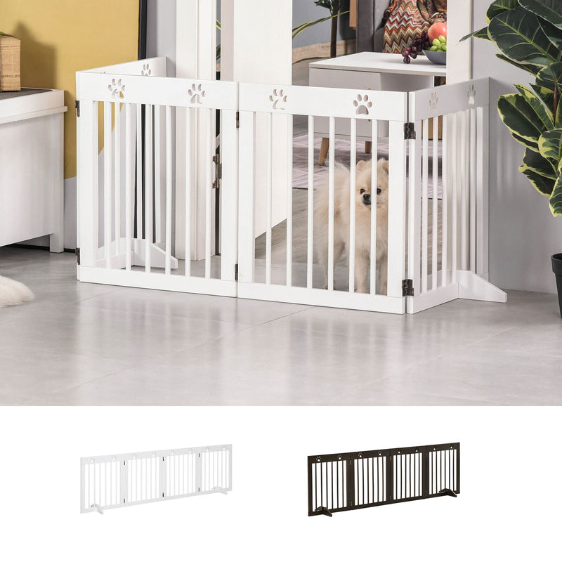 Freestanding Pet Gate w/ Two-Way Hinges Short Paw Printed Wooden Dog Gate