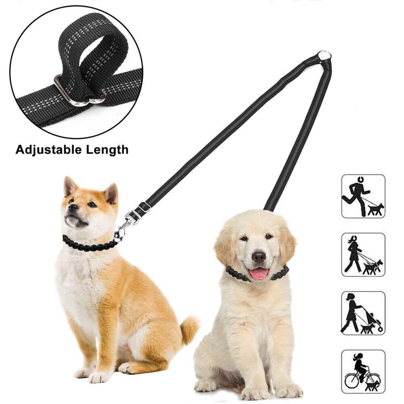 Reflective Double Lead Adjustable Length Dual Two Dog Lead Splitter for Two Dogs