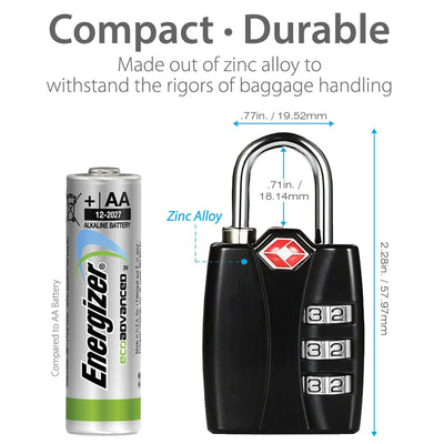 TSA Luggage Locks - 3 Digit Combination Steel Padlocks for Suitcases & Baggage