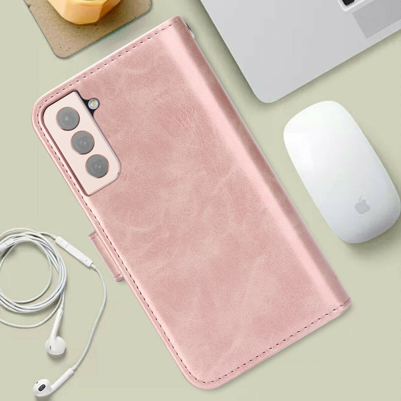 Rose Gold Luxury Detachable Leather Wallet Case w/Strap for Galaxy S21 S21+ S21U