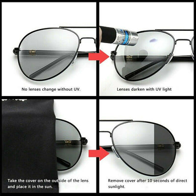 Unisex Photochromic Polarized Aviator Sunglasses with Case for Driving/Cycling