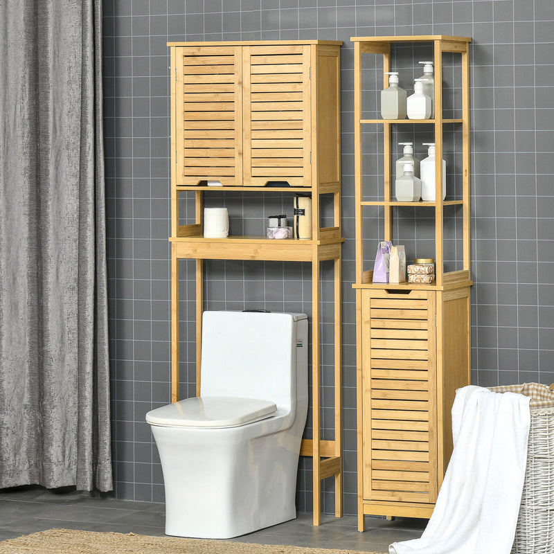 Tall Slim Bathroom Floor Cabinet Freestanding Linen Tower w/ 3 Shelves Natural