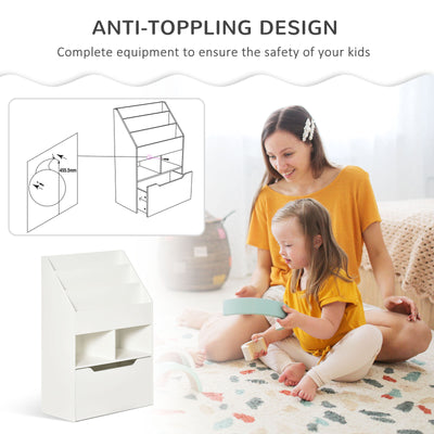 Kids Storage Bookcase Stand w/ Display Shelves &amp; Drawer for Toys &amp; Books, White
