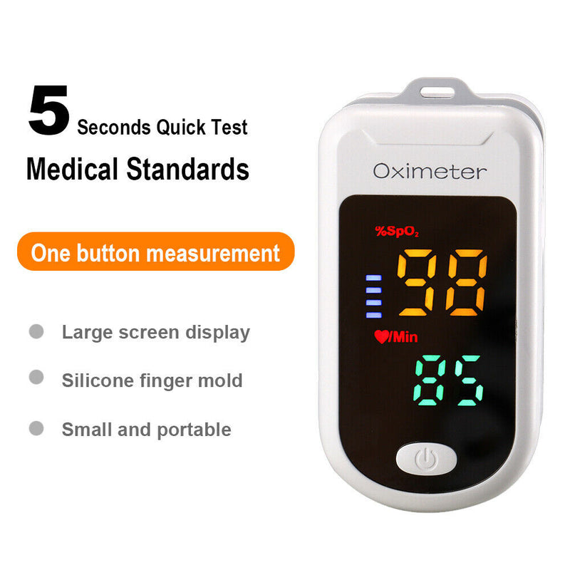 Pulse Oximeter Fingertip Blood Oxygen SpO2 Monitor PR PI Heart Rate w/ Lanyard
