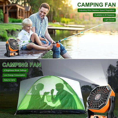 Outdoor Portable Camping Tent Fan with LED Light Rechargeable Cordless Tent Lamp