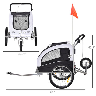 2in1 Pet Dog Bike Bicycle Trailer Stroller w/Suspension Storage Black White