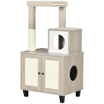 50&quot; 2-IN-1 Cat Tree with Cat Toilet Cabinet Condo Bed Sisal Scratching Post Pad