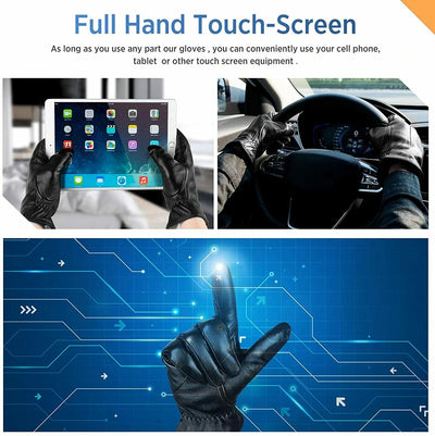 Men's Genuine Sheepskin Leather Gloves w/Cashmere Lined Touchscreen Warm Gloves