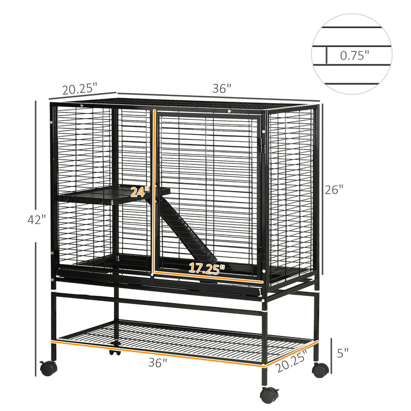 Small Animal Cage for Ferret Chinchilla Guinea Pig W/ Wheels Tray Ramp
