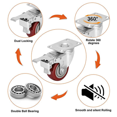 4pc 4 inch Heavy Duty Swivel Casters Wheels Directional Roller Bearing Fixed Set
