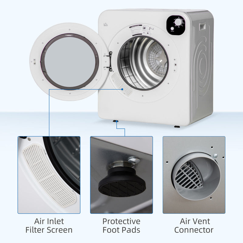 HOMCOM Compact Laundry Dryer Machine w/ 7 Drying Modes 1300 W for Dorm
