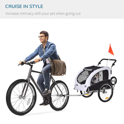 2in1 Pet Dog Bike Bicycle Trailer Stroller w/Suspension Storage Black White