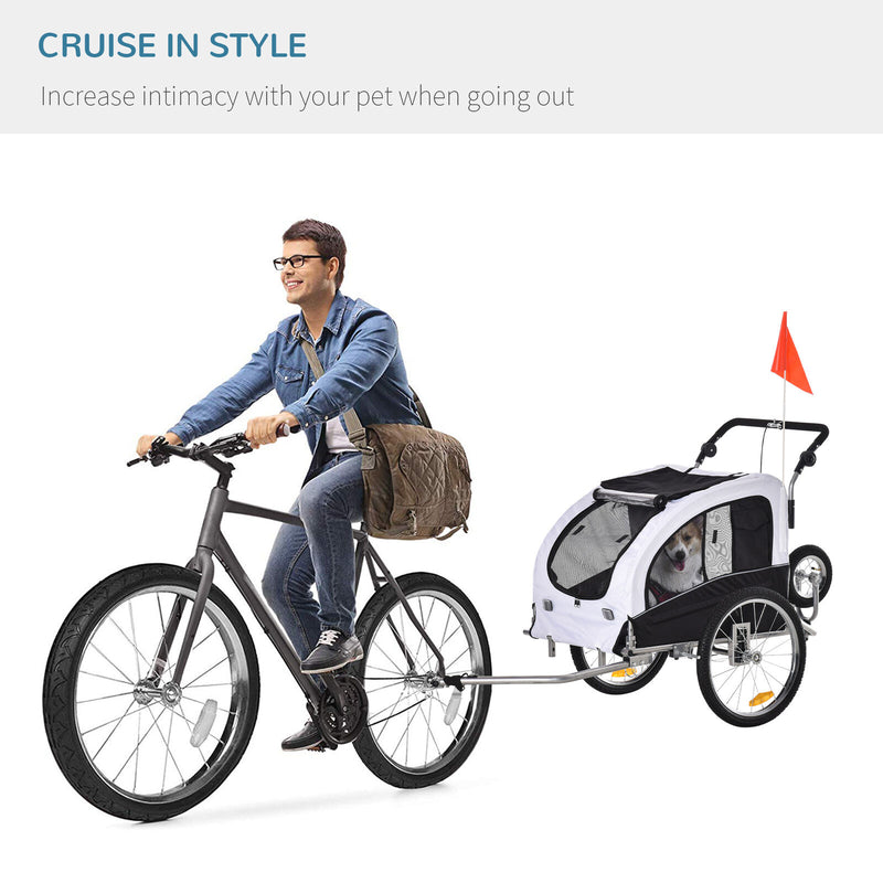 2in1 Pet Dog Bike Bicycle Trailer Stroller w/Suspension Storage Black White