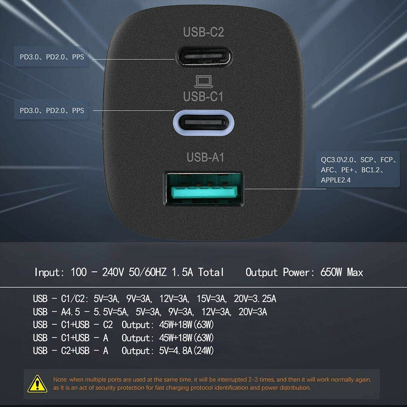 65W PD 3.0 GaN USB C Charger&Type C to C Cable for MacBook Pro/Air, iPad Pro 11"