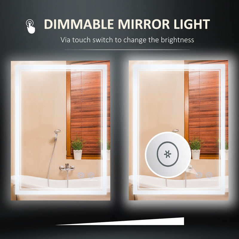 kleankin Wall LED Bathroom Mirror, Dimmable Vanity Mirror, with 3 Color