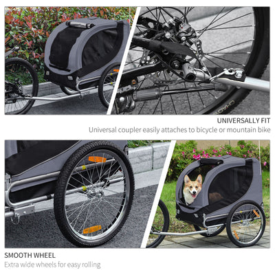 Pet Bike Trailer Dog Cat Travel Carrier Foldable Gray