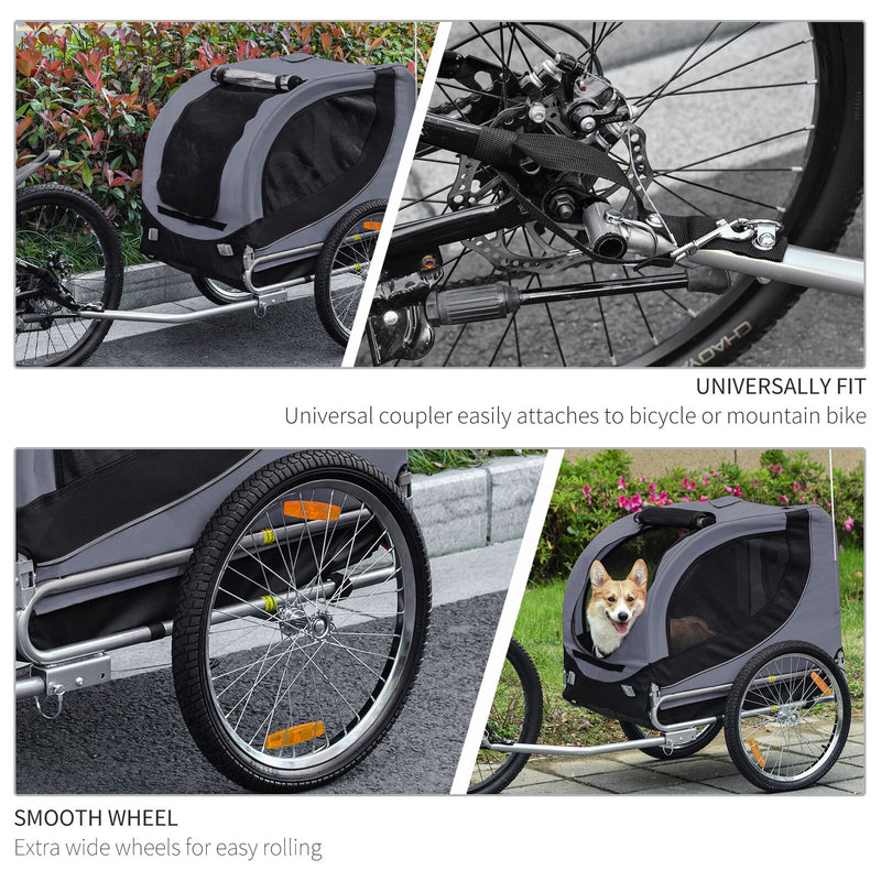 Pet Bike Trailer Dog Cat Travel Carrier Foldable Gray
